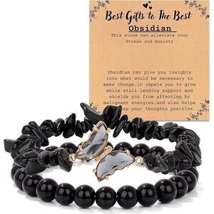Black Obsidian Couple Bracelets For Women Men - 8Mm Adjustable Healing Stone For
